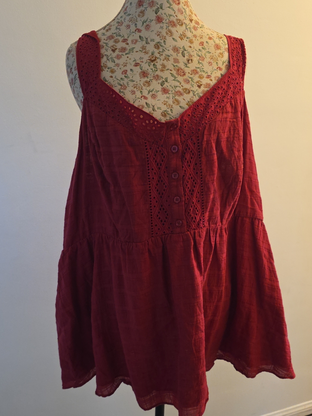 torrid Red Eyelet Button Front Cotton Camisole
